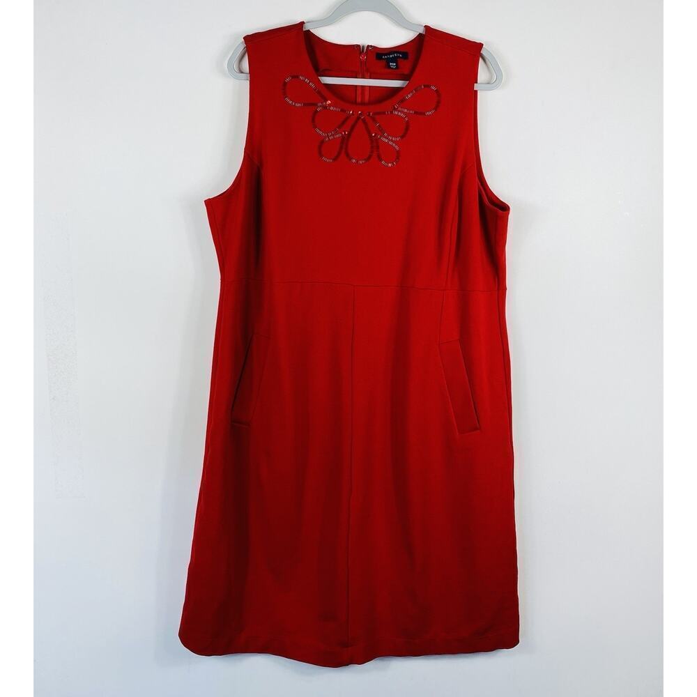 Lands End Plus Size 20 Embellished Sleeveless Ponte Knit Dress Red
